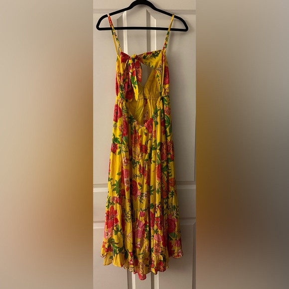 Band Of The Free Women’s Size Small Yellow-Pink Floral Midi Dress Ties Back NWT - Picture 6 of 8